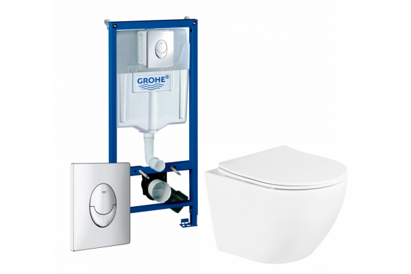 Комплект 3 в 1 инсталляция Grohe Rapid SL + Унитаз подвесной BelBagno Uno + кнопка Skate Air в современном стиле