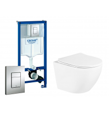 Комплект 3 в 1 инсталляция Grohe Rapid SL + Унитаз подвесной BelBagno Uno + кнопка хром в современном стиле