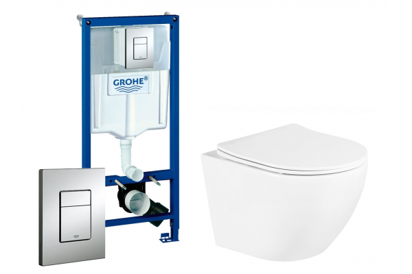 Комплект 3 в 1 инсталляция Grohe Rapid SL + Унитаз подвесной BelBagno Uno + кнопка хром в современном стиле