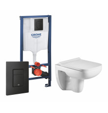 Комплект 3 в 1 инсталляция Grohe Rapid SL + Подвесной унитаз WeltWasser Kehlbach 004 GL-WT + черная кнопка в современном стиле