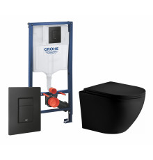 Комплект 3 в 1 инсталляция Grohe Rapid SL + Унитаз подвесной Weltwasser WW Merzbach 004 MT-BL + черная кнопка в современном стиле