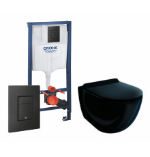 Комплект 3 в 1 инсталляция Grohe Rapid SL + Унитаз подвесной Esbano Garcia ESUPGARCB + черная кнопка в современном стиле