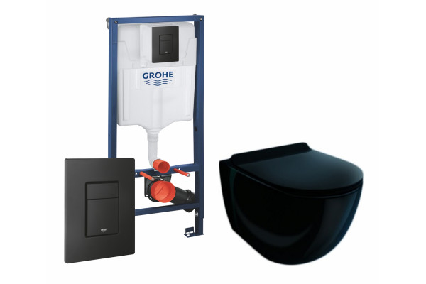 Комплект 3 в 1 инсталляция Grohe Rapid SL + Унитаз подвесной Esbano Garcia ESUPGARCB + черная кнопка в современном стиле
