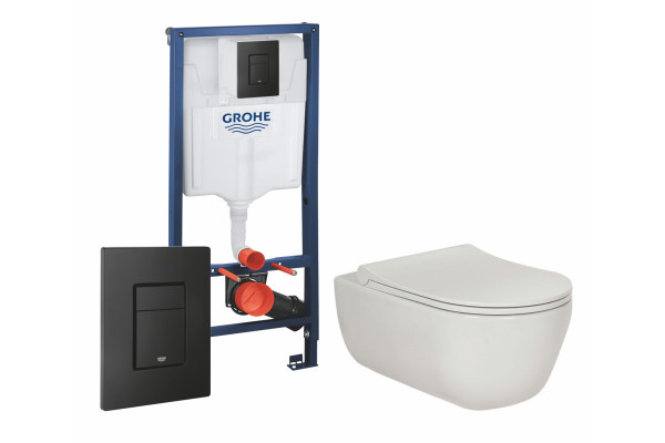Комплект 3 в 1 инсталляция Grohe Rapid SL + Унитаз подвесной Berges Wasserhaus Ego XL 082118 + черная кнопка в современном стиле