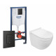 Комплект 3 в 1 инсталляция Grohe Rapid SL + Подвесной унитаз WeltWasser Heimbach 004 GL-WT + черная кнопка в современном стиле