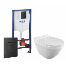 Комплект 3 в 1 инсталляция Grohe Rapid SL + Унитаз подвесной Iddis Cloud CLORDSEi25 + черная кнопка в стиле hi-tech
