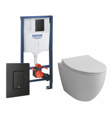 Комплект 3 в 1 инсталляция Grohe Rapid SL + Унитаз подвесной Grossman GR-4451S + черная кнопка в современном стиле
