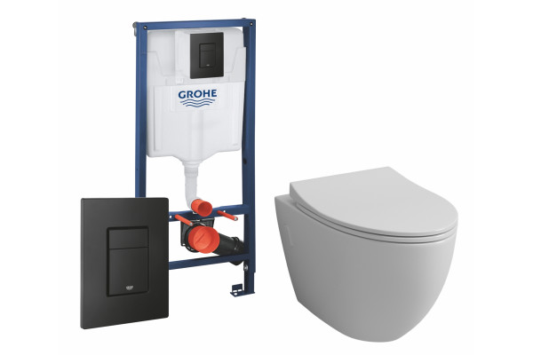 Комплект 3 в 1 инсталляция Grohe Rapid SL + Унитаз подвесной Grossman GR-4451S + черная кнопка в современном стиле