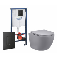 Комплект 3 в 1 инсталляция Grohe Rapid SL + Унитаз подвесной Vincea Globo VT1-14SMG + черная кнопка в современном стиле