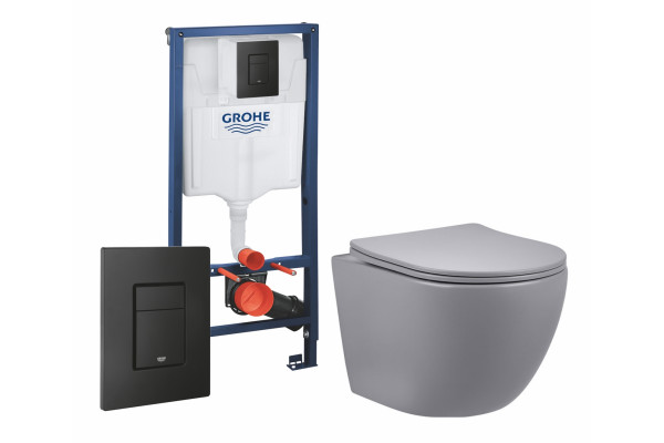 Комплект 3 в 1 инсталляция Grohe Rapid SL + Унитаз подвесной Vincea Globo VT1-14SMG + черная кнопка в современном стиле