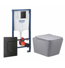 Комплект 3 в 1 инсталляция Grohe Rapid SL + Унитаз подвесной Vincea Q-Line VT1-12MG + черная кнопка в современном стиле