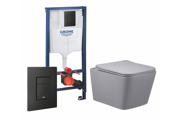 Комплект 3 в 1 инсталляция Grohe Rapid SL + Унитаз подвесной Vincea Q-Line VT1-12MG + черная кнопка в современном стиле