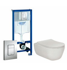 Комплект 3 в 1 инсталляция Grohe Rapid SL + Унитаз подвесной Berges Wasserhaus Ego XL 082118 + кнопка хром в современном стиле
