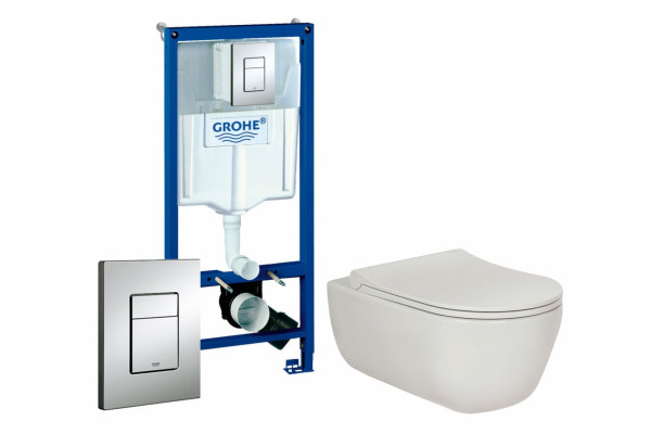Комплект 3 в 1 инсталляция Grohe Rapid SL + Унитаз подвесной Berges Wasserhaus Ego XL 082118 + кнопка хром в современном стиле