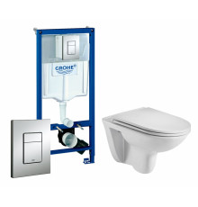 Комплект 3 в 1 инсталляция Grohe Rapid SL + Подвесной унитаз WeltWasser Baarbach 004 GL-WT + кнопка хром в современном стиле