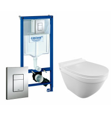 Комплект 3 в 1 инсталляция Grohe Rapid SL + Унитаз подвесной Iddis Cloud CLORDSEi25 + кнопка хром в стиле hi-tech