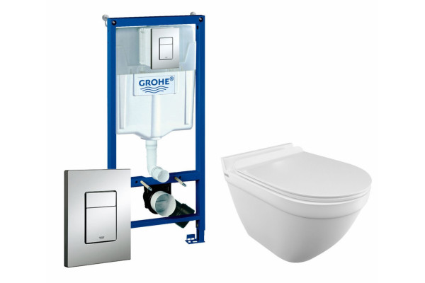 Комплект 3 в 1 инсталляция Grohe Rapid SL + Унитаз подвесной Iddis Cloud CLORDSEi25 + кнопка хром в стиле hi-tech
