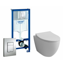 Комплект 3 в 1 инсталляция Grohe Rapid SL + Унитаз подвесной Grossman GR-4451S + кнопка хром в современном стиле