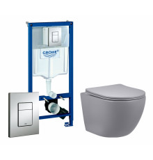 Комплект 3 в 1 инсталляция Grohe Rapid SL + Унитаз подвесной Vincea Globo VT1-14SMG + кнопка хром в современном стиле