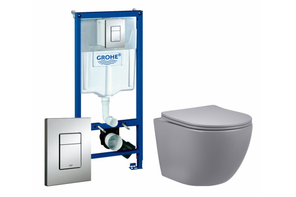 Комплект 3 в 1 инсталляция Grohe Rapid SL + Унитаз подвесной Vincea Globo VT1-14SMG + кнопка хром в современном стиле