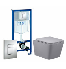 Комплект 3 в 1 инсталляция Grohe Rapid SL + Унитаз подвесной Vincea Q-Line VT1-12MG + кнопка хром в современном стиле