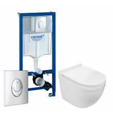 Комплект 3 в 1 инсталляция Grohe Rapid SL + Подвесной унитаз WeltWasser Heimbach 004 GL-WT + кнопка хром в современном стиле