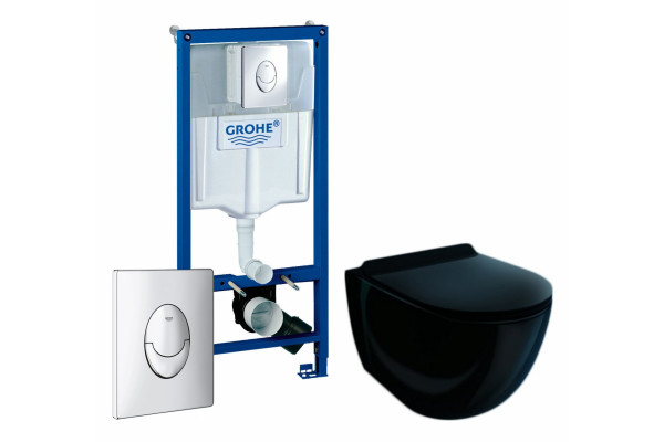 Комплект 3 в 1 инсталляция Grohe Rapid SL + Унитаз подвесной Esbano Garcia ESUPGARCB + кнопка хром в современном стиле