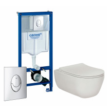 Комплект 3 в 1 инсталляция Grohe Rapid SL + Унитаз подвесной Berges Wasserhaus Ego XL 082118 + кнопка хром в современном стиле