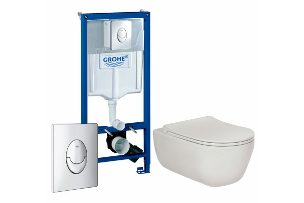 Комплект 3 в 1 инсталляция Grohe Rapid SL + Унитаз подвесной Berges Wasserhaus Ego XL 082118 + кнопка хром в современном стиле