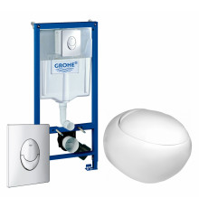 Комплект 3 в 1 инсталляция Grohe Rapid SL + Подвесной унитаз WeltWasser Jeckenbach + кнопка хром в стиле hi-tech