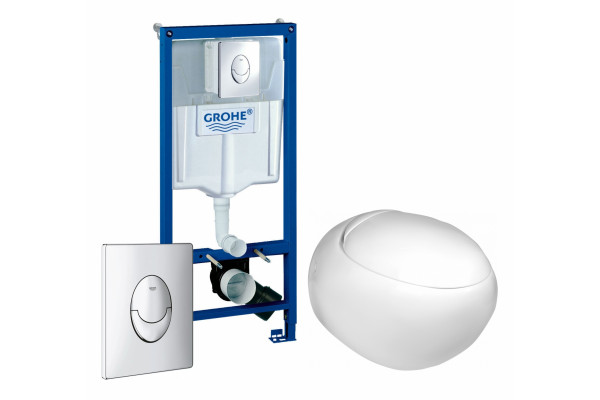 Комплект 3 в 1 инсталляция Grohe Rapid SL + Подвесной унитаз WeltWasser Jeckenbach + кнопка хром в стиле hi-tech