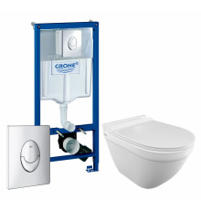 Комплект 3 в 1 инсталляция Grohe Rapid SL + Унитаз подвесной Iddis Cloud CLORDSEi25 + кнопка хром в стиле hi-tech