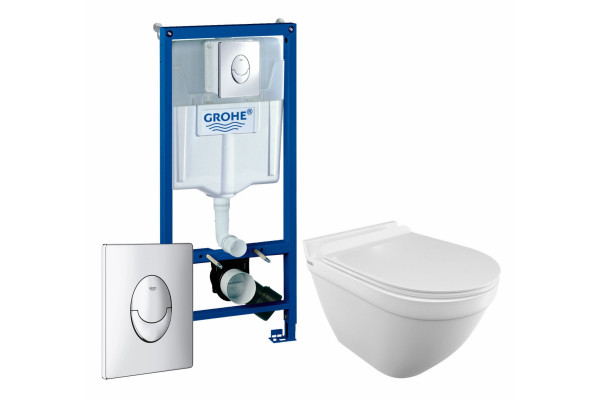 Комплект 3 в 1 инсталляция Grohe Rapid SL + Унитаз подвесной Iddis Cloud CLORDSEi25 + кнопка хром в стиле hi-tech