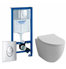 Комплект 3 в 1 инсталляция Grohe Rapid SL + Унитаз подвесной Grossman GR-4451S + кнопка хром в современном стиле