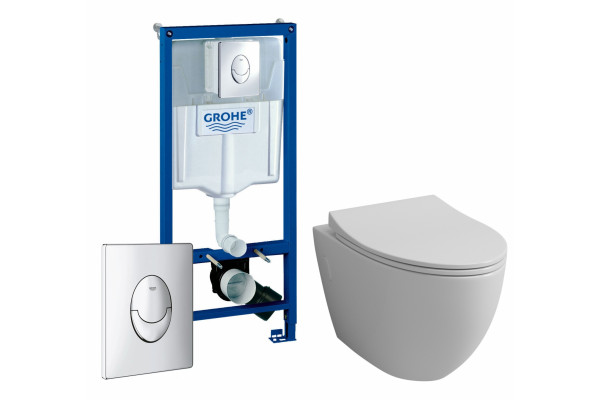 Комплект 3 в 1 инсталляция Grohe Rapid SL + Унитаз подвесной Grossman GR-4451S + кнопка хром в современном стиле