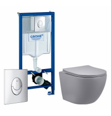 Комплект 3 в 1 инсталляция Grohe Rapid SL + Унитаз подвесной Vincea Globo VT1-14SMG + кнопка хром в современном стиле