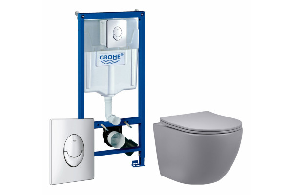 Комплект 3 в 1 инсталляция Grohe Rapid SL + Унитаз подвесной Vincea Globo VT1-14SMG + кнопка хром в современном стиле