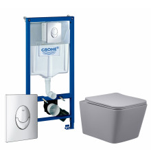 Комплект 3 в 1 инсталляция Grohe Rapid SL + Унитаз подвесной Vincea Q-Line VT1-12MG + кнопка хром в современном стиле
