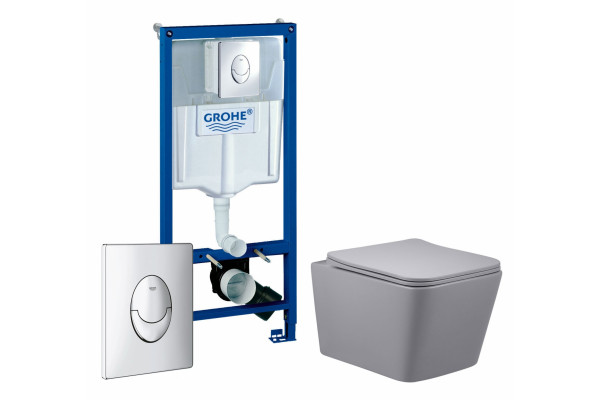 Комплект 3 в 1 инсталляция Grohe Rapid SL + Унитаз подвесной Vincea Q-Line VT1-12MG + кнопка хром в современном стиле