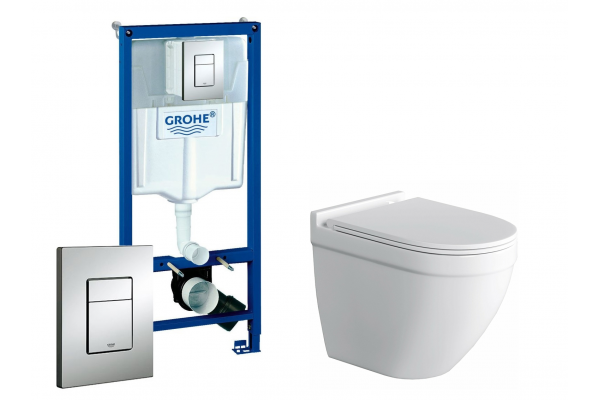 Комплект 3 в 1 инсталляция Grohe Rapid SL + Унитаз подвесной Grossman GR-4483S + кнопка хром в современном стиле