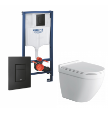 Комплект 3 в 1 инсталляция Grohe Rapid SL + Унитаз подвесной Grossman GR-4483S + кнопка черная в современном стиле