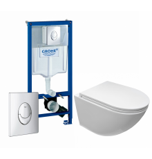 Комплект 3 в 1 инсталляция Grohe Rapid SL + Унитаз подвесной Cerutti Spa Sella aria CT7183 + кнопка Skate Air в современном стиле