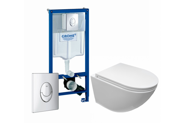 Комплект 3 в 1 инсталляция Grohe Rapid SL + Унитаз подвесной Cerutti Spa Sella aria CT7183 + кнопка Skate Air в современном стиле