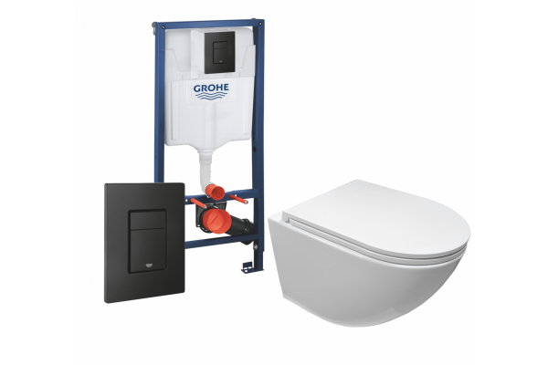 Комплект 3 в 1 инсталляция Grohe Rapid SL + Унитаз подвесной Cerutti Spa Sella aria CT7183 + кнопка черная в современном стиле