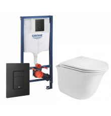 Комплект 3 в 1 инсталляция Grohe Rapid SL + Подвесной унитаз WeltWasser Telbach + черная кнопка в стиле hi-tech