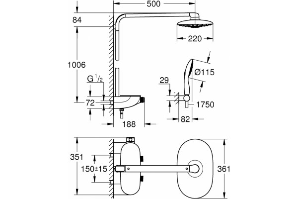 Душевая стойка Grohe Rainshower Smart Control 26250000 хром, штанга 112.6 см