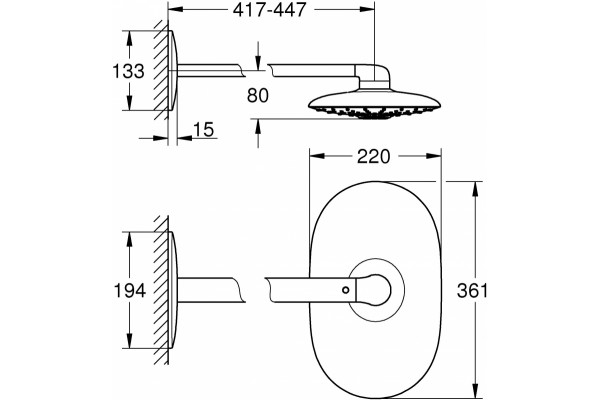 Верхний душ Grohe Rainshower Smart Control 26254000 хром, размер 36.1 см
