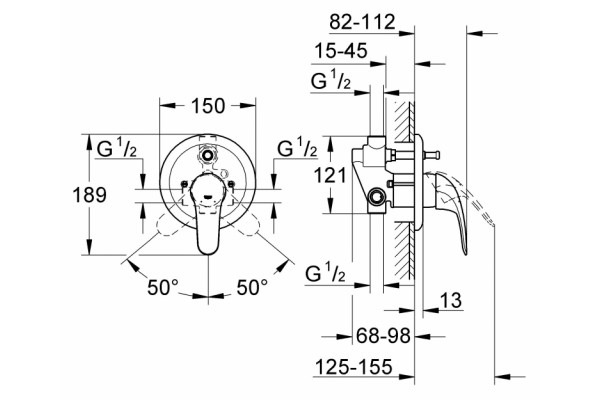 Смеситель Grohe Euroeco для ванны с душем, однорычажный, хром