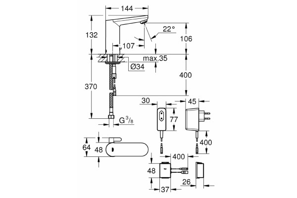 Смеситель Grohe Eurosmart Cosmopolitan E для раковины сенсорный, хром