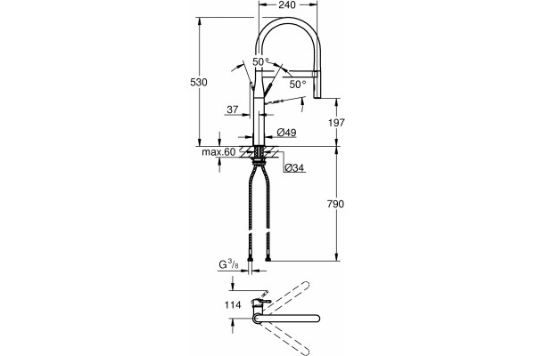 Смеситель Grohe Essence New 30294000 для кухонной мойки однорычажный, высота излива 19.7 см